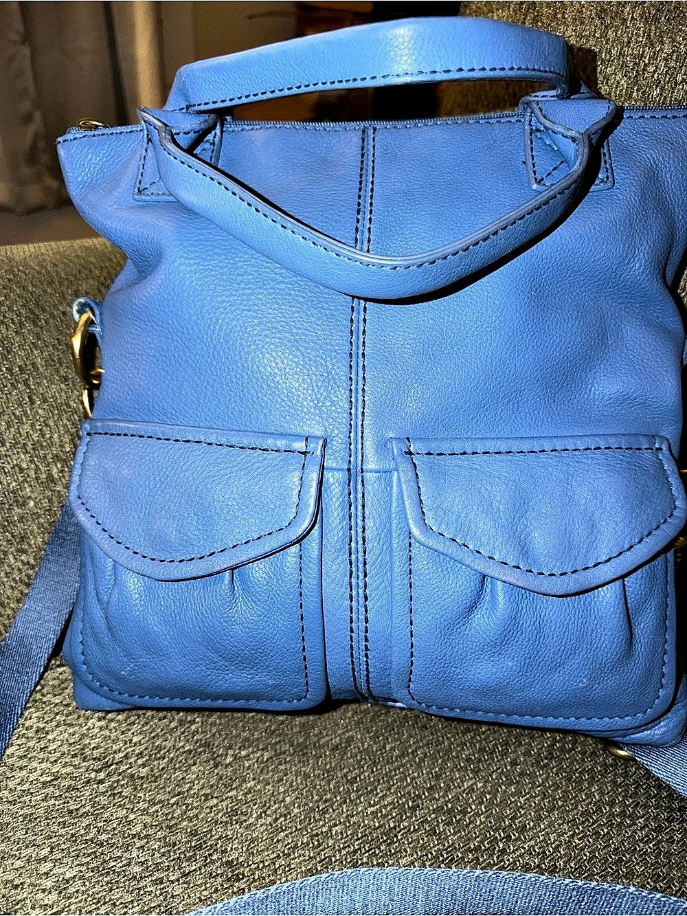 Fossil Riley Convertible Backpack Blue Shoulder Bag - Picture 2 of 4